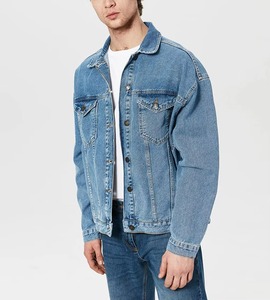 Customized High Quality Unisex Coated Denim Jackets Casual Solid Vintage 100% Cotton Stand Front Pocket Winter Style Plus Size - Product Image 3