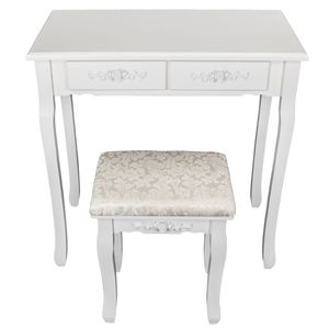 Sgabello da toeletta in legno massello con gambe curve, comoda sedia bianca per trucco, per donne e ragazze, per la tavola da toeletta di casa - Product Image 4