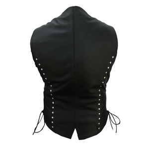New Arrival Women's <b>Black</b> Genuine Leather Sleeveless <b>Vest</b> Rhinestone Vintage Washed Knitted Waterproof Windproof Outer Wear - Product Image 3