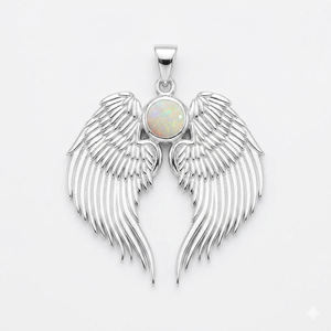 Opal Angel Wing Birthstone <b>Pendant</b> Rose Gold Plated with Round Opal Stone 3 cm Wing Charm Necklace Jewelry - Product Image 3