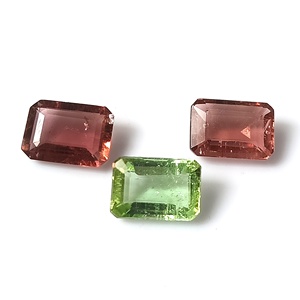 Turmalina Multicolor Pastel Natural de 7.90 Ct, Corte Esmeralda 7x10 mm, Par de Gemas Sueltas de 3 Piezas con Juego de Color Rosa y Verde Zambia - Product Image 2
