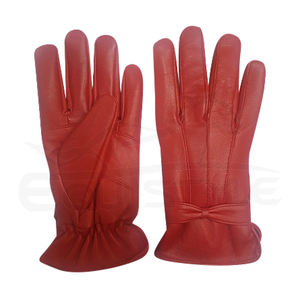 Elegantes Guantes de Cuero para Mujer con Lazo Rojo en el Puño, Guantes de Invierno de Piel de Oveja Auténtica, Guantes de Cuero para Dama con Logotipo Personalizado en Relieve - Product Image 1