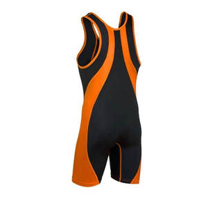 Combinaison de lutte ajustée pour homme, noire et orange, en Spandex et Polyester, extensible dans les quatre sens, respirante et durable, vêtement de sport - Product Image 3
