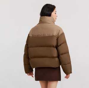 Blouson d'hiver unisexe à capuche et col montant, matelassé, en toile et polyester, coupe-vent, fermeture éclair frontale, décontracté, coupe régulière, color block - Product Image 4