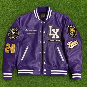 Custom Purple Varsity Letterman Jacket Men PU Leather Baseball College Jacket Embroidered Chenille Patch Bomber Jacket OEM ODM - Product Image 6