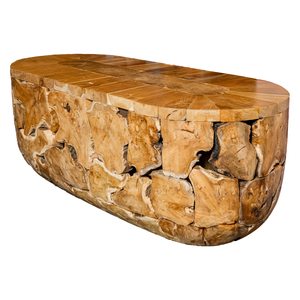 Table basse ovale en teck rustique de luxe, artisanale, pour une ambiance chaleureuse et accueillante dans le salon, ARTERRA - Product Image 1