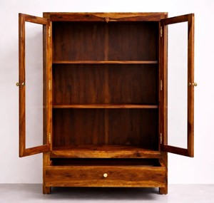 Indian Solid Wooden Storage Cabinet Classic Glass <b>Bookcase</b> Cupboard Multipurpose Organizer for Home Office | Pindel Handicraft - Product Image 2