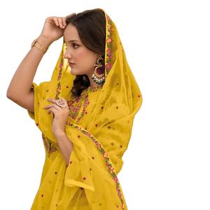 Kurti bordado de seda romana pesada con pantalón Dupatta de organza pesada, ropa india y pakistaní con intrincado trabajo - Product Image 1