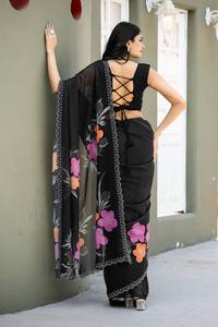 Sari en Faux Georgette Lourd à Imprimé Floral Numérique, Tenue Traditionnelle pour Femme, Idéal pour Fêtes, Mariages et Diwali - Product Image 5