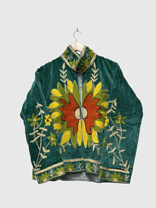 Veste en velours brodée de fleurs, col mandarin, manches longues, taille plus, style blouson pour femmes, hiver - Product Image 5