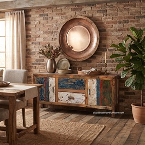 Wholesale Sustainable Reclaimed Boat <b>Wood</b> Cabinet 2 Drawers 2 <b>Doors</b> Antique Handmade Recycled Living Room Kitchen Sideboard - Product Image 3
