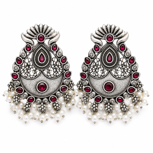 Oxidized Silver-Plated Bell Shape Charm Earrings Bezel Setting Zircon Women Indian Boho Ethnic <b>Wedding</b> - Product Image 1