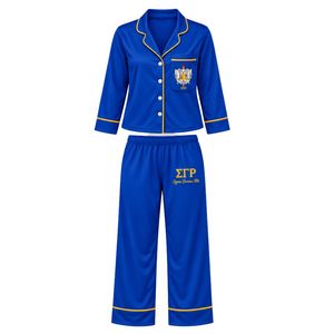 Conjunto de Pijama Personalizado de Verano para Mujer, Camiseta de Manga Larga con Botones y Pantalones a Juego, Logotipo Personalizado, Transpirable y Cómodo, Dos Piezas - Product Image 1
