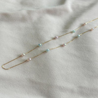 Collier en or 18 carats avec cristaux Aurora, perles bicones facettées, chaîne à maillons, pour femme, luxe, unisexe, scintillant, minimaliste, pour mariage, anniversaire
