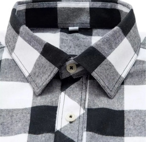 Chemise en flanelle à carreaux noirs et blancs pour homme, manches longues, col boutonné, décontractée, automne, 100% coton, chemises à manches longues - Product Image 3