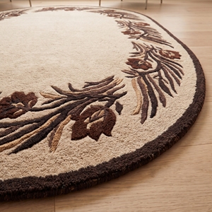Tapis rond moderne à bordure florale, fait main, tufté, crème et marron - Product Image 5