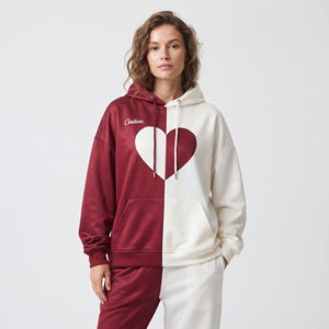 Women's Oversized Polyester Color Block Hoodie <b>Heart</b> Graphic Long Sleeve Kangaroo Pocket <b>Sweatshirt</b> - Product Image 1
