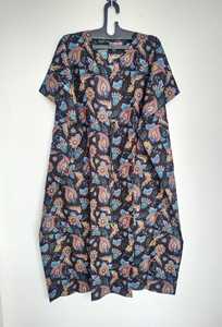 Elegante Vestido Kaftán de Algodón con Estampado Floral Vintage para Mujer, Largo hasta la Rodilla, Detalle de Encaje, Silueta en A, Corte Holgado, Lavable, 3/4 - Product Image 2