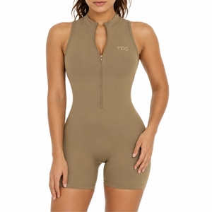 <b>Women's</b> Custom Seamless Zip Front Fitness <b>Romper</b> Sleeveless One Piece Yoga Jumpsuit OEM Custom Nylon Spandex Blend For <b>Women</b> - Product Image 1