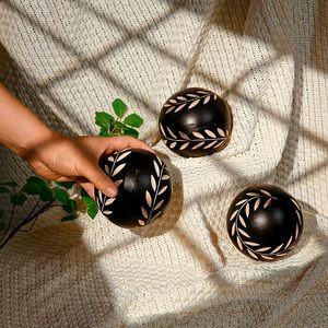 Decorative Modern Wood Orbs for Bowls and <b>Vases</b> <b>Set</b> of 3 4 Inch Round Balls Still Life Pattern Living Room Dining Room - Product Image 4