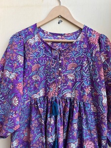 Vestido Maxi Estampado a Mano, Túnica Informal de Algodón con Estampado Floral para Mujer, Vestido Largo con Bordado Floral - Product Image 5