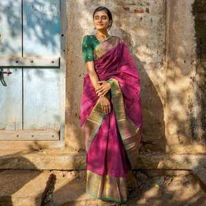 BROCADE EN SOIE FANTAISIE BANARASI AVEC SAREE DE TRAVAIL ZARI AVEC BLOUSE NON COUCHÉE ROSE - Product Image 1