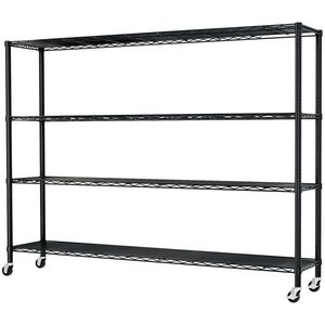 Adjustable 4-Tier Iron Wheeled Display Stand 150*45*169cm Powder Coated Black <b>Stacking</b> Racks & <b>Shelves</b> - Product Image 1