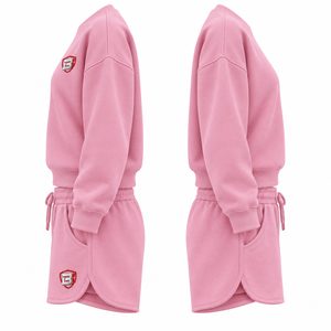 OEM Custom <b>Womens</b> Sweatshirt <b>Shorts</b> Set Cotton Fleece Two Piece <b>Lounge</b> Outfit Private Label - Product Image 3