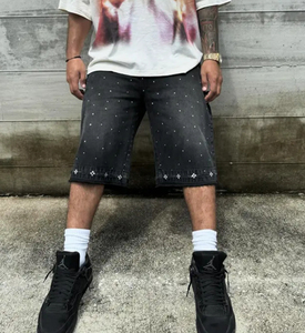 Pantalones cortos de mezclilla para hombre con pedrería, estilo vintage, personalizados, de fabricante de ropa urbana, a bajo precio. - Product Image 3