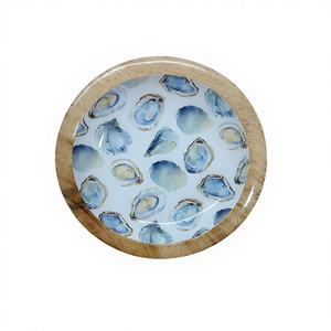 Decoración y accesorios para mesa de hogar y jardín Oyster Blue, madera de mango natural, impresiones personalizadas, posavasos esmaltados hechos a mano - Product Image 1