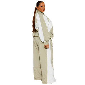 Trendy Custom Women’s Neutral Tone Windbreaker Tracksuit <b>Lightweight</b> Nylon Sports OEM Streetwear <b>Jacket</b> & Wide Leg Pants Hoodies - Product Image 6