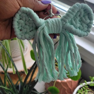 Colorful Bow Shape Macrame Key Chain Handmade Rainbow Rope Bag <b>Charm</b> Cute Aesthetic <b>Keyring</b> Accessory From India - Product Image 3