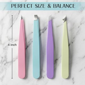Ensemble de pinces à sourcils courbées en acier inoxydable sans soudure, étui en PU, pointes inclinées, pinces de précision durables, classiques - Product Image 2