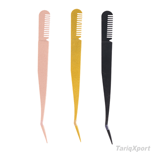 Hot Selling Private Label Stainless Steel Eyebrow Tweezers with Fiber Tip and <b>Comb</b>-Eyelash Tools for <b>Lash</b> Extensions - Product Image 5