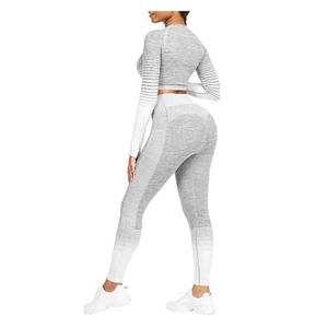 Women Solid Breathable Seamless 2Pcs Yoga Set Thumb Hole <b>Long</b> <b>Sleeve</b> Crop <b>Top</b> High Waist Leggings Gym <b>Workout</b> Sports Outfit - Product Image 2