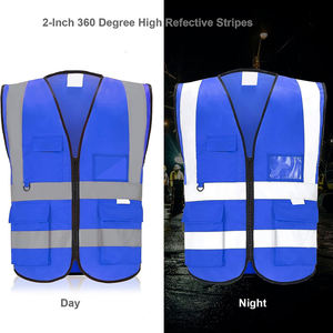 Gilet de sécurité réfléchissant bleu avec plusieurs poches et fermeture éclair, vêtement de travail haute visibilité - Product Image 6