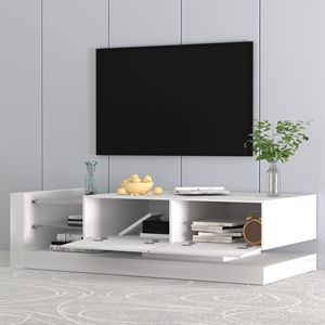 Meuble TV moderne de 75 pouces avec éclairage LED RGB complet, 31 modes de changement de couleur, télécommande, éclairage blanc, console TV, armoires de rangement - Product Image 2