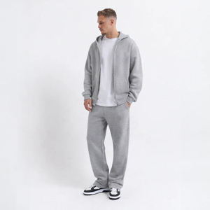 Conjunto Deportivo Unisex Gris 2 en 1, Sudadera con Capucha y Pantalones Deportivos, Ropa Deportiva Informal de Color Sólido, Manga Larga, Algodón de Peso Medio, Invierno - Product Image 1