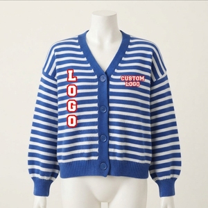 Wholesale <b>Custom</b> Blue White Striped Sorority Cardigan Sweater Women V Neck Button Up Knitted Long Sleeve Embroidered Logo Preppy - Product Image 5
