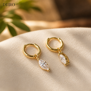 Marquise Shape Diamond <b>Hoop</b> <b>Earring</b> 14K Vermeil Yellow Gold Moissanite Drop <b>Earrings</b> for Women Party Jewelry - Product Image 1