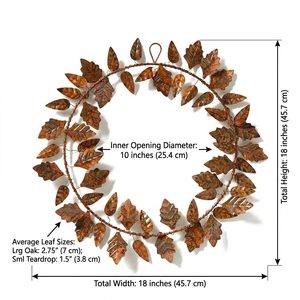 Couronne rustique en métal feuille de chêne, finition cuivre bronze vintage, élégante pour l'automne et la récolte, décoration murale ou à suspendre à la porte d'entrée pour les fêtes - Product Image 2