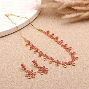 Wholesale Ruby Necklace Set Fashion Jewelry Supplier Gold Plated Brass Premium Gold Plated Drop Jewelry - Product Image 4