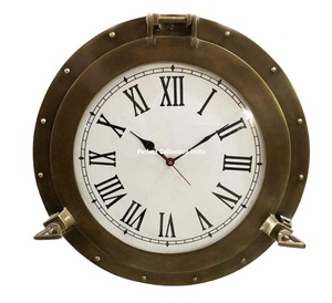 Horloge murale nautique en laiton massif décoration murale à hublot de 12 pouces pour cadeaux d'affaires avec horloge murale à thème ange et logo - Product Image 1