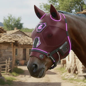 Masque anti-mouches pour chevaux, doux, extensible, protection UV, confortable, avec oreilles, respirant, élastique, avec couvre-yeux en maille - Product Image 4