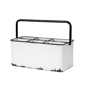 Distressed White Metal <b>Caddy</b> with 6 Compartments - Product Image 1