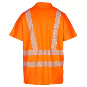 High Visibility Men's <b>Orange</b> <b>Polo</b> Shirt with Reflective Stripes Workwear Uniform Polyester Material - Product Image 5