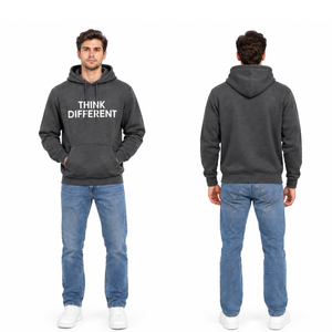 เสื้อฮู้ดดี้ผู้ชายสีเทาเข้มแบบขายส่ง สั่งทำได้ พิมพ์ลายกราฟิก "Think Different" สไตล์ลำลอง - Product Image 3