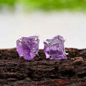 February Birthstone <b>Amethyst</b> <b>Stud</b> <b>Earrings</b> Sterling Silver Minimal Everyday Jewelry - Product Image 5