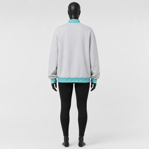 Sweat-shirt à col rond personnalisé pour femme, motif graphique, coupe oversize, bordure à carreaux, pull décontracté, streetwear, marque privée - Product Image 2