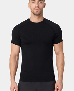 Haut de yoga pour femme 2026 de qualité supérieure, noir uni, col rond, manches courtes, couleur unie, respirant, coupe classique, prix abordable, faible MOQ - Product Image 1